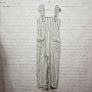 TOPSHOP Sleeveless Stripe Pinafore Jumpsuit Ivory
